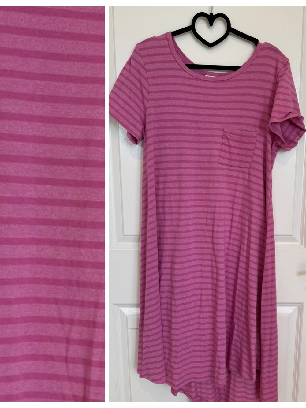 LuLaRoe Carly- Pink Striped Pocket T-Shirt Dress